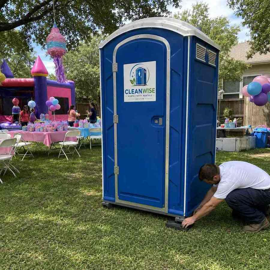 Porta potty rental at an outdoor party in Austin