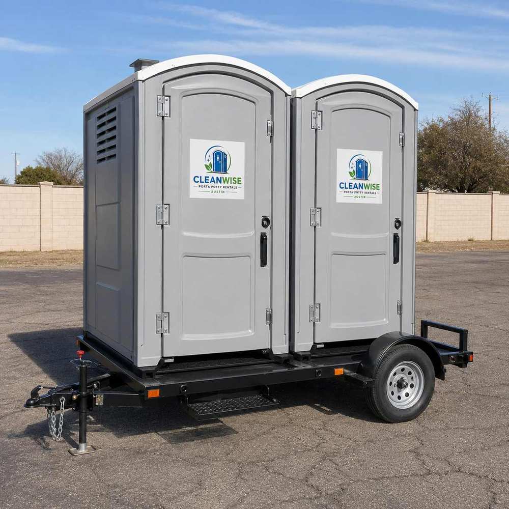 Two-unit portable restroom trailer rental in Austin